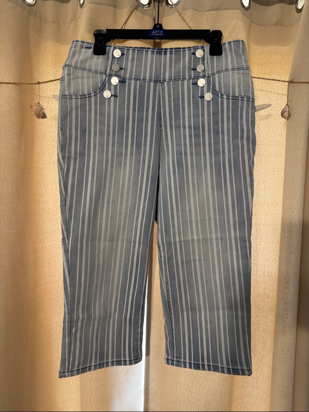DG2 by Diane Gilman Blue and White Striped Womens Capri Pants